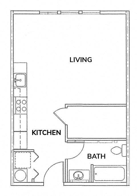 Floor plan for studio, 1 bath, 650 sqft